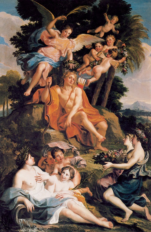 胜利女神为阿波罗加冠/法国/夸佩尔/布上油画/纵157×横126厘米/凡尔赛皇家博物馆藏