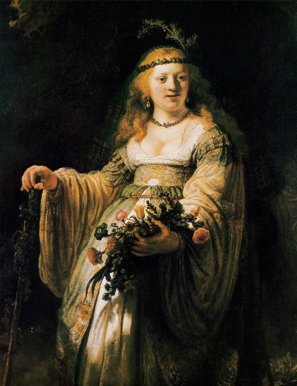 萨斯基亚扮作的花神/荷兰/伦勃朗/布上油画/纵123.5×横97.5厘米/伦敦国家美术馆藏