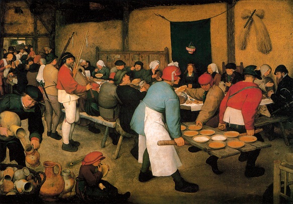 农民的婚宴/尼德兰/勃鲁盖尔/板上油画/纵114×横163厘米/维也纳艺术史美术馆藏