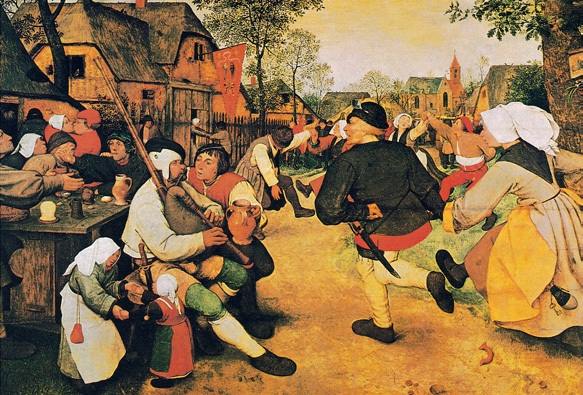 农民的舞蹈/尼德兰/勃鲁盖尔/板上油画/纵114×横164厘米/维也纳艺术史美术馆藏