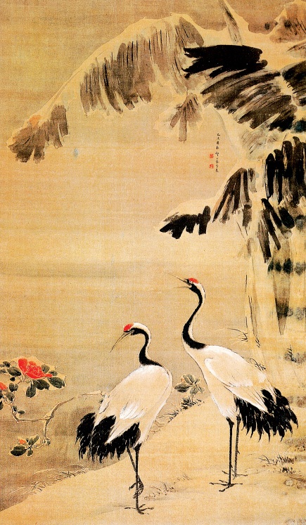 雪蕉双鹤图