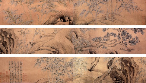 双勾竹及松石图