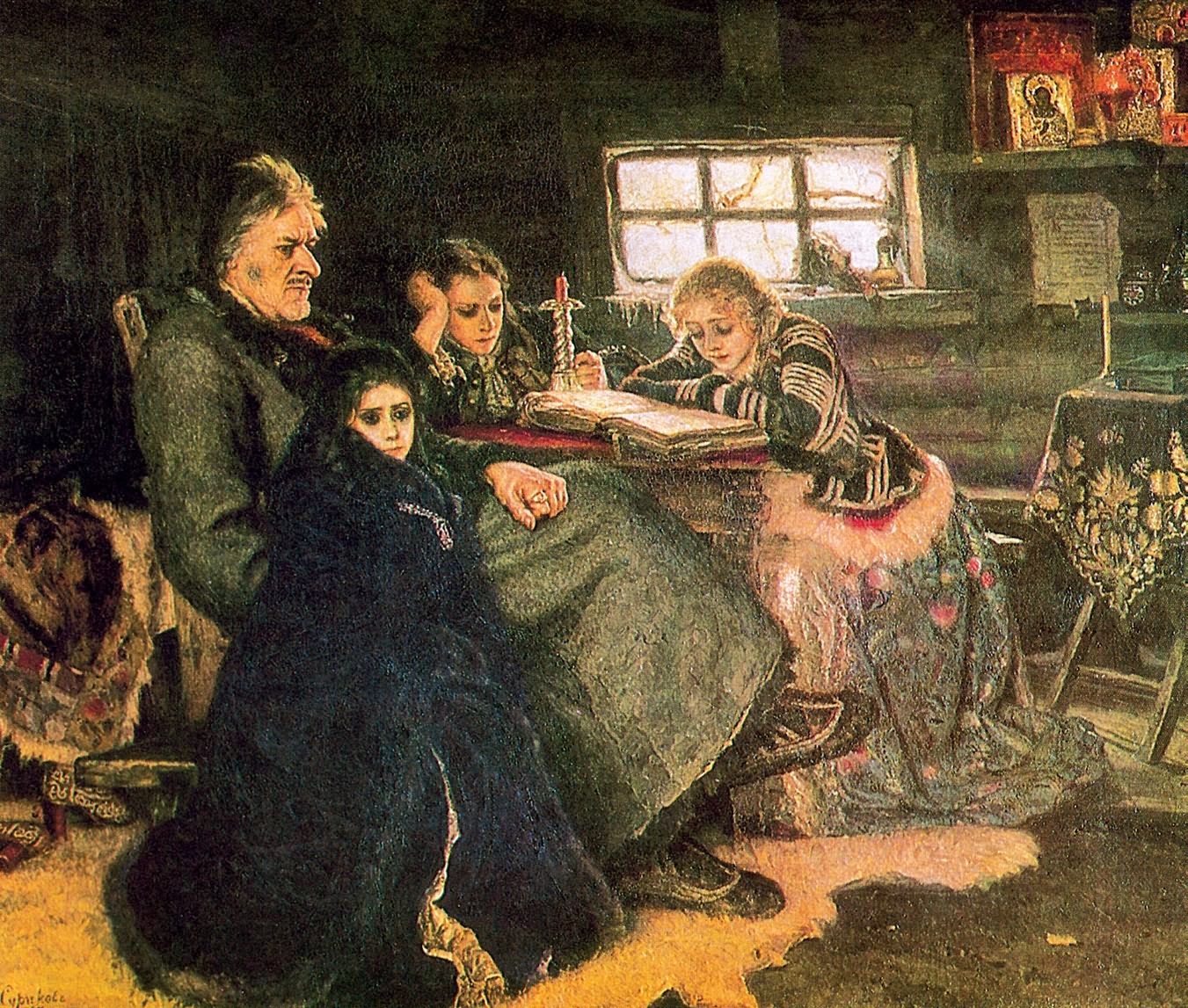 缅希柯夫在贝列佐夫镇/俄国/苏里柯夫/布上油画/纵169×横204厘米/莫斯科特列恰科夫美术馆藏