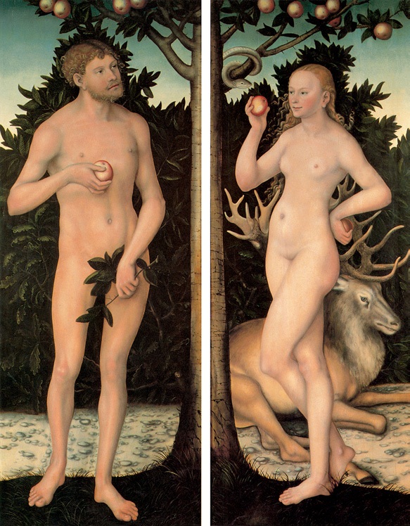 亚当与夏娃/德国/克拉纳赫/板上油画/各纵177×横69厘米/比利时皇家美术馆藏