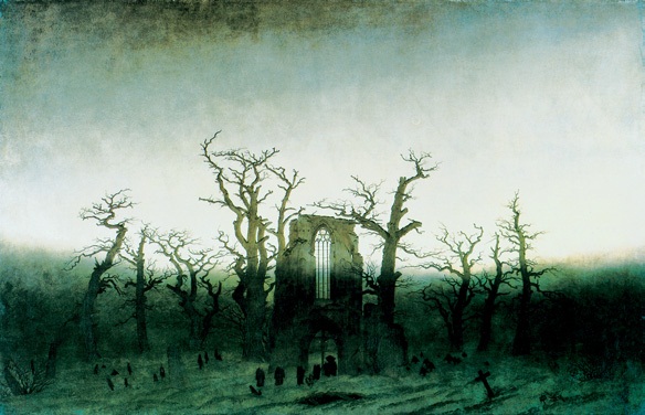 橡树林中的修道院/德国/弗里德里希/布上油画/纵110.4×横171厘米/柏林国家美术馆藏