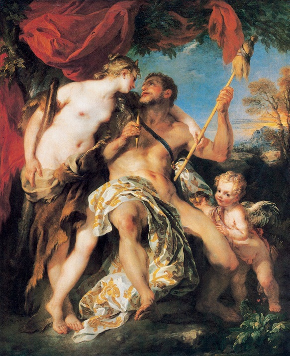 海格立斯与翁法勒/法国/勒穆瓦纳/布上油画/纵184×横149厘米/巴黎卢浮宫藏