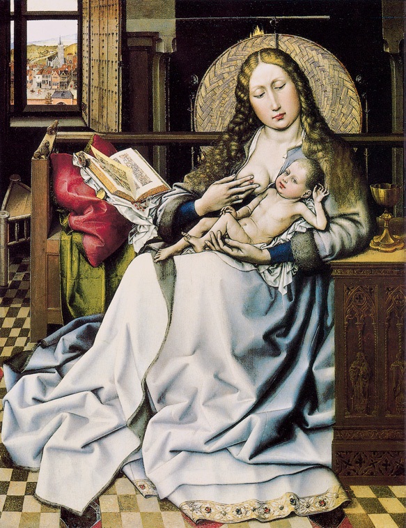 授乳的圣母/尼德兰/康宾/板上油画/纵63.5×横49厘米/伦敦国家美术馆藏