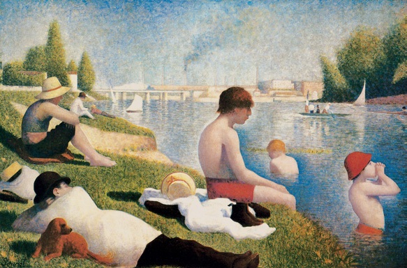 阿斯尼埃尔的沐浴/法国/修拉/布上油画/纵39.4×横48.9厘米/伦敦国家美术馆藏