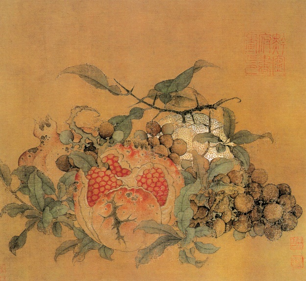 橘子、葡萄、石榴图