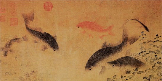 落花游鱼图
