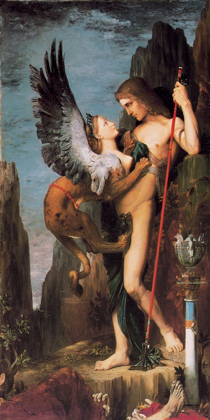 俄狄甫斯和斯芬克斯/法国/莫罗/布上油画纵206.4×横104.7厘米/纽约大都会艺术博物馆藏