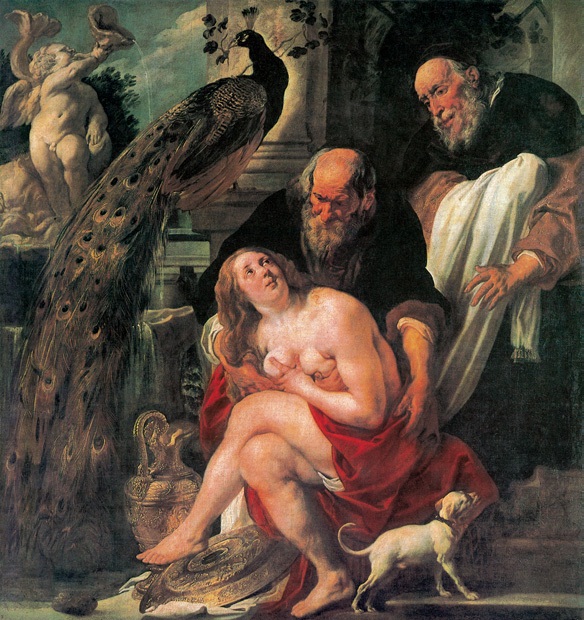 苏珊娜与长老们/佛兰德斯/约尔丹斯/布上油画/纵189×横176.7厘米/布鲁塞尔比利时皇家美术馆藏