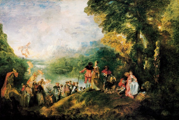 发舟西苔岛/法国/华托/布上油画/纵128×横194厘米/巴黎卢浮宫藏