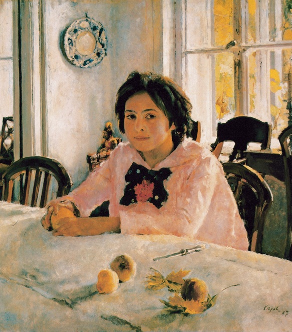 少女与桃子/俄国/谢洛夫/布上油画纵91×横85厘米/莫斯科特列恰科夫美术馆藏