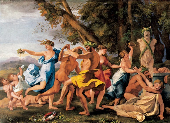 塑像前的酒神节/法国/普桑/布上油画/纵100×横142.5厘米/伦敦国家美术馆藏