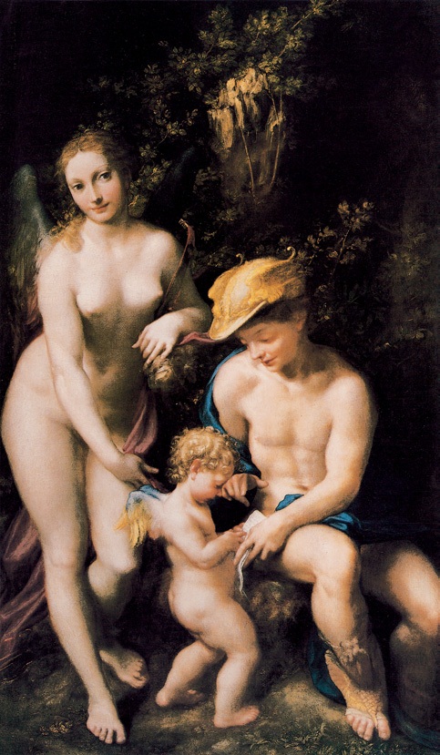 爱神丘比特的教育/意大利/柯列乔/布上油画/纵15.4×横90.8厘米/伦敦国家美术馆藏