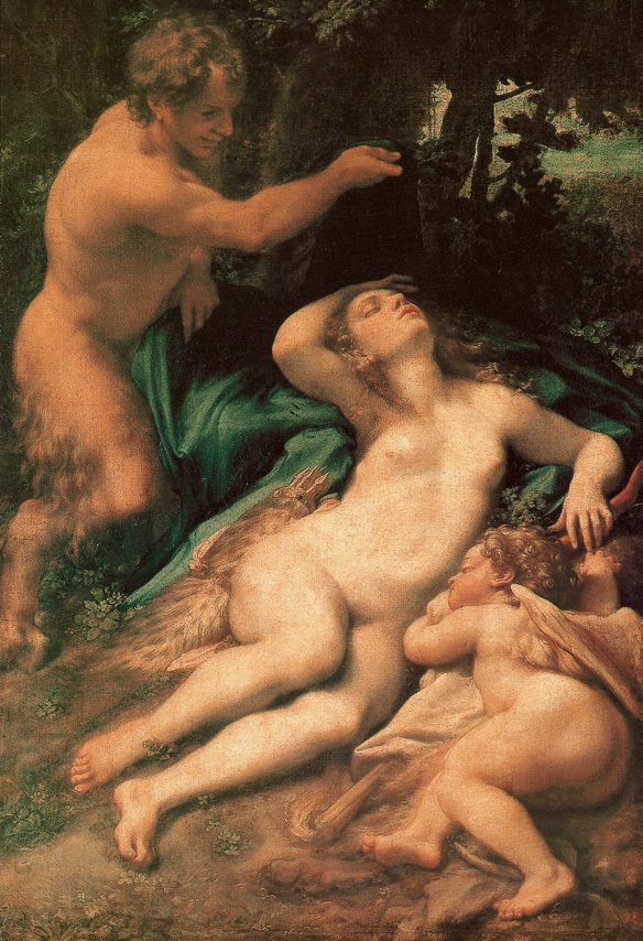 维纳斯、丘比特与萨提尔斯/意大利/柯列乔/布上油画/纵188×横125厘米/巴黎卢浮宫藏